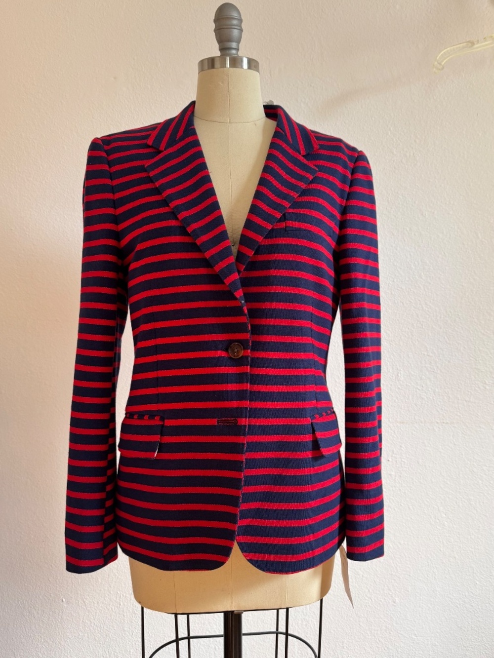 NWT- Anthropologie Kyliya Red and Navy Stripe Blazer - M